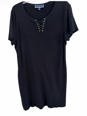 Karen Scott Sport Black Lace Up T-Shirt Dress Petite PXL